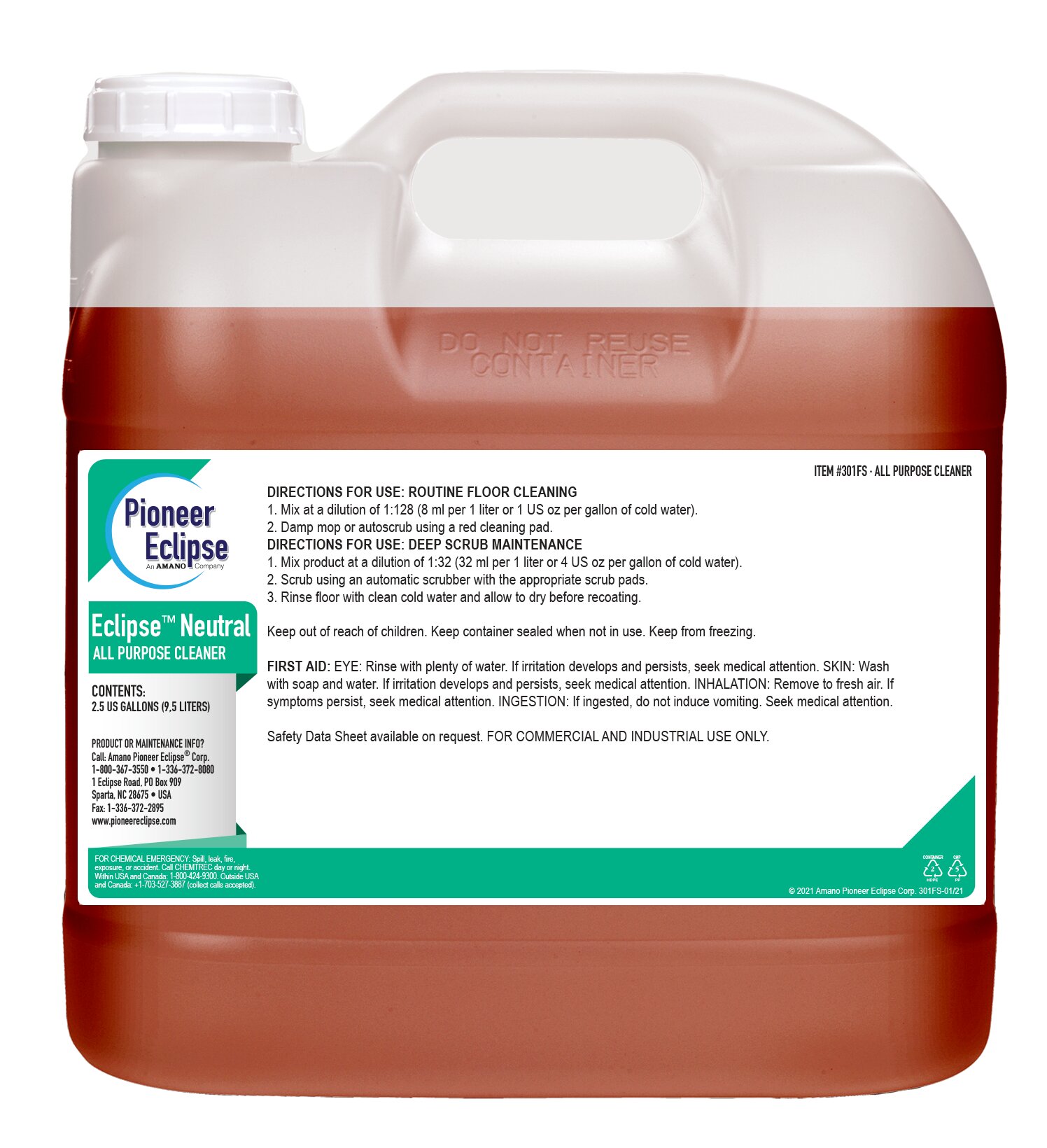 (image for) Eclipse 301FS Neutral All Purpose Cleaner, 2 x 2.5 gal per case