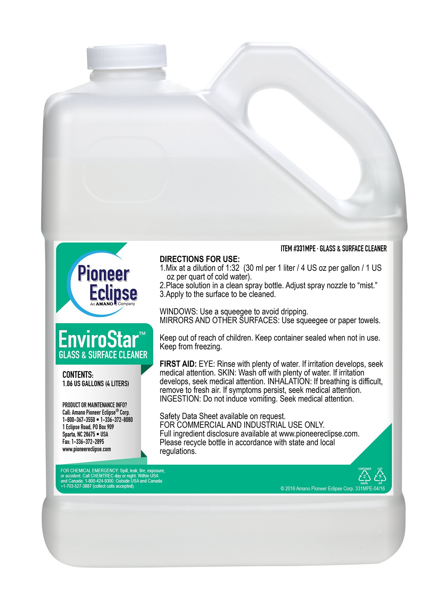 (image for) EnviroStar Glass and Surface Cleaner, 4 x 1.06 gal per case