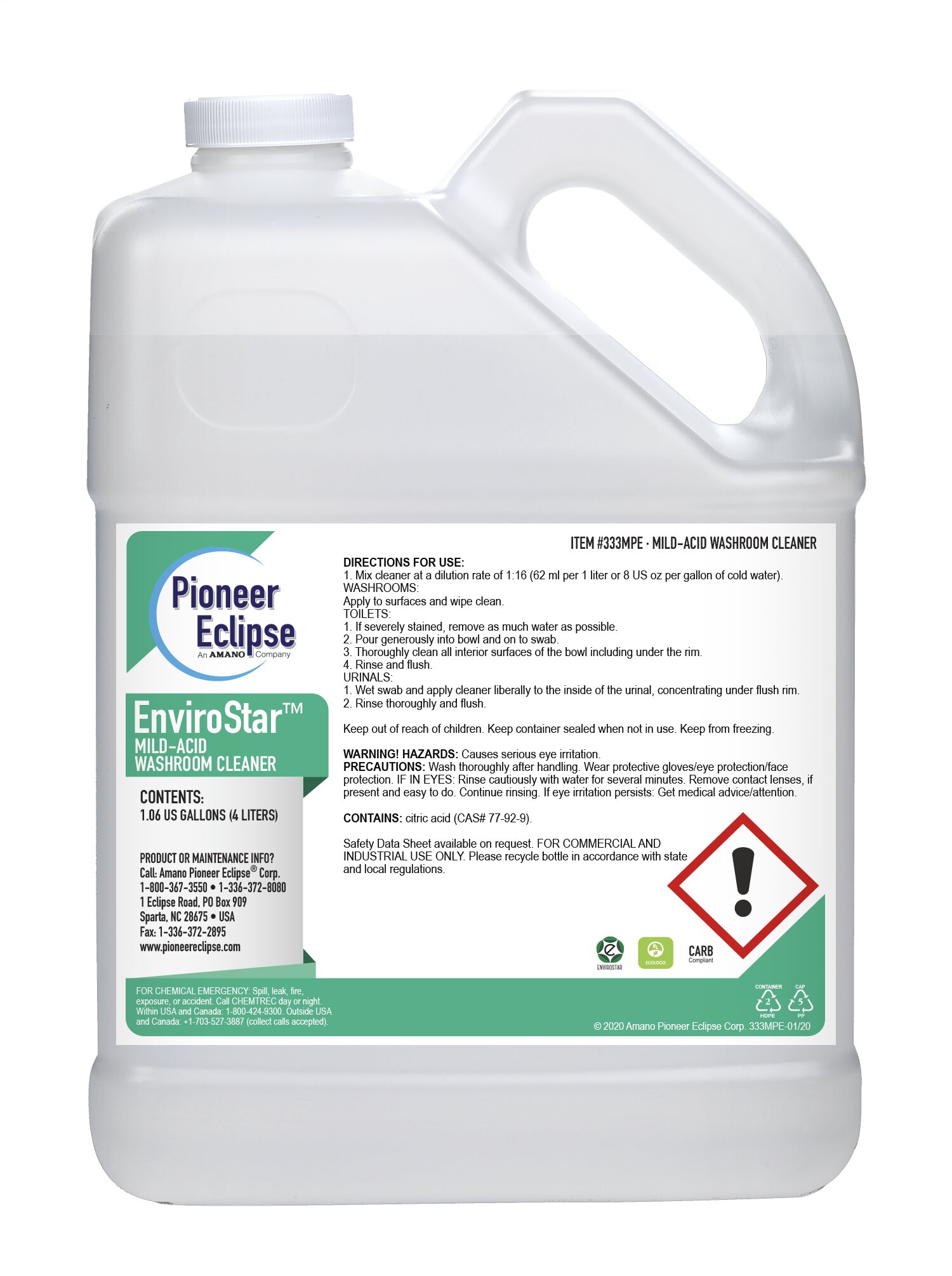 (image for) EnviroStar Mild-Acid Restroom Cleaner, 4 x 1.06 gal per case
