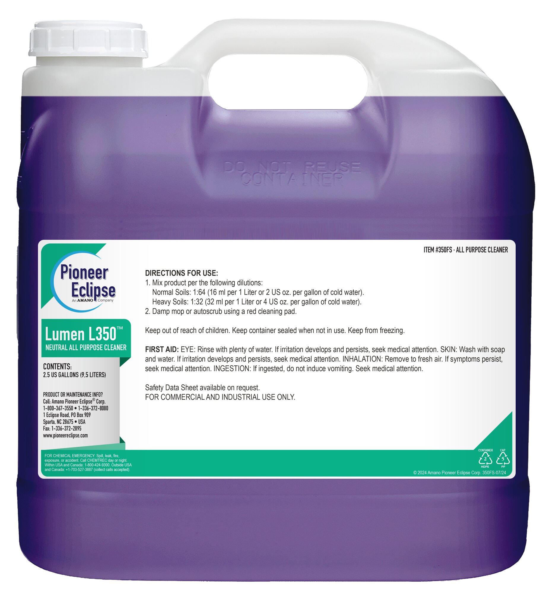 (image for) Lumen L350 Neutral All Purpose Cleaner, 2 x 2.5 gal per case