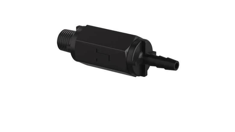 (image for) Lafferty Check Valve, Chemical, PP, 1/4" HB x 1/4" MPT (Viton)