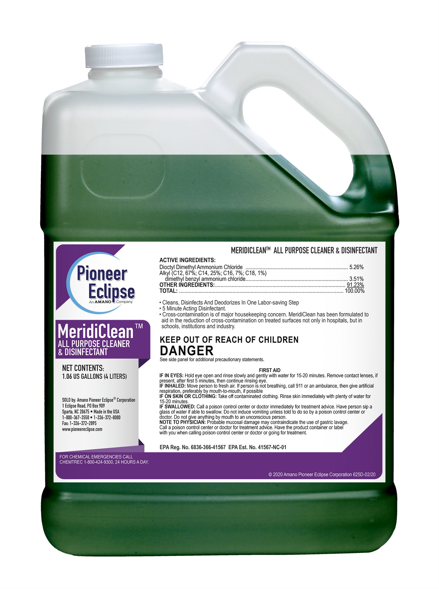 (image for) MeridiClean All Purpose Cleaner & Disinfectant, 4 x 1.06 gal per case
