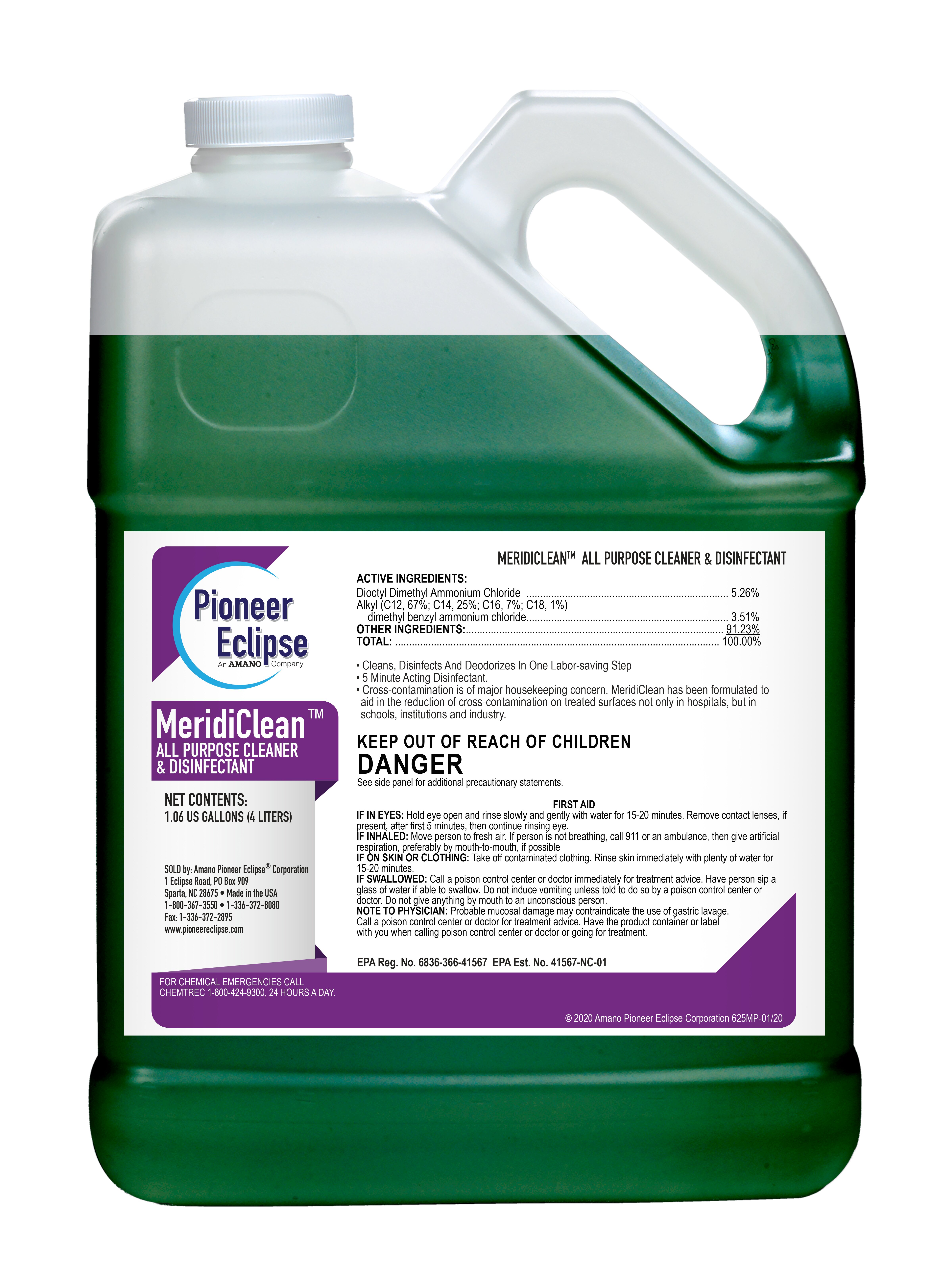 (image for) MeridiClean All Purpose Cleaner & Disinfectant, 4 x 1.06 gal per case