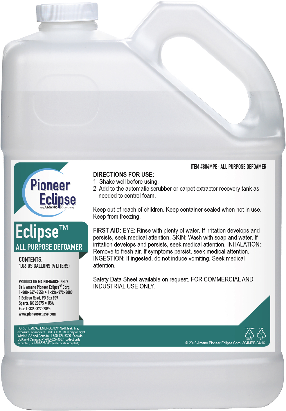 (image for) Eclipse All Purpose Defoamer, 4 x 1.06 gal per case