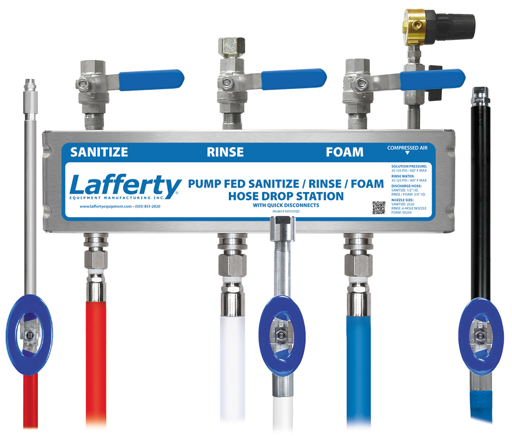 (image for) Lafferty Pump Fed Sanitize / Rinse / Foam Hose Drop Station W/ Quick Disconnects