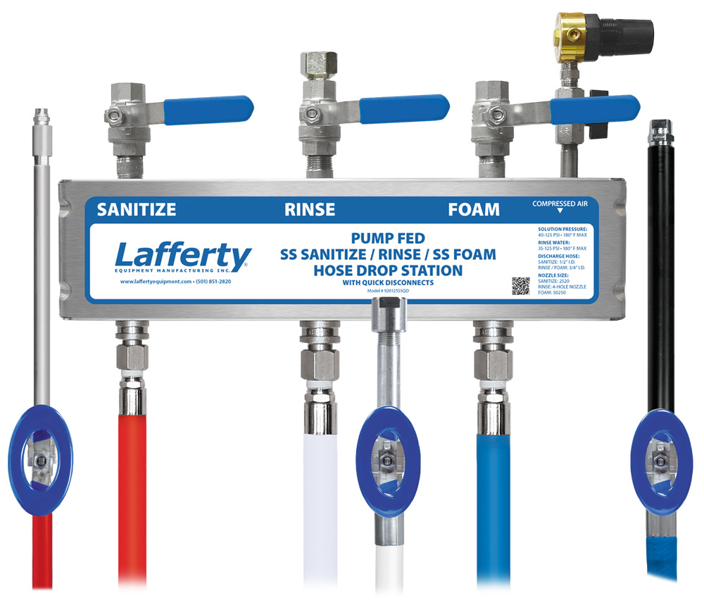(image for) Lafferty Pump Fed SS Sanitize / Rinse / SS Foam Hose Drop Station W/ Quick Disconnects