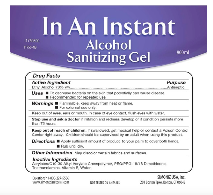 (image for) Simoniz Alcohol Hand Sanitzer Gel, 12 x 800ml per case