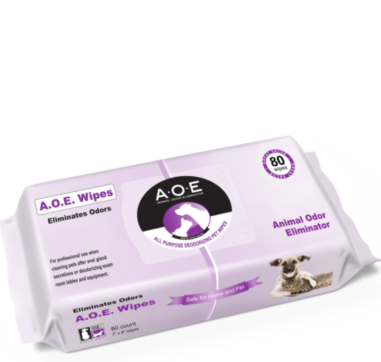 (image for) A.O.E. Animal Odor Eliminator Spray Wipes, case of 12, 80ea